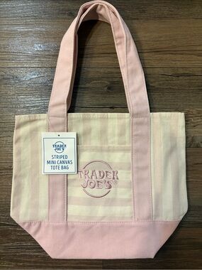 Trader Joe's Pink Striped Mini Canvas Tote Bag
